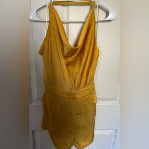 Beautiful Golden Yellow Satin Cross Back Romper, Size S